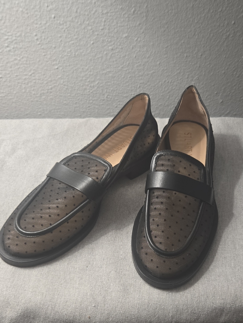 Stuart Weitzman , Black Mesh Polka Dot Loafers 7 - Picture 1 of 5